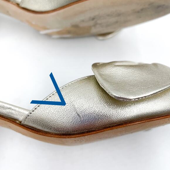 Frances Valentine Bottie Bow Heels Gold Sandals Geodome Slide Leather Sz 7 - Picture 8 of 12